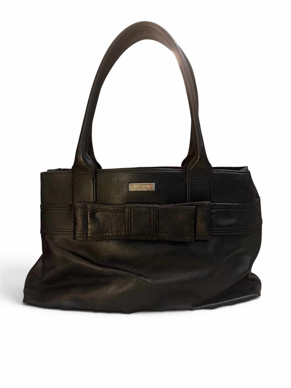 Kate Spade Quinn Villabella Avenue Black Leather Bow Tote Shoulder Bag